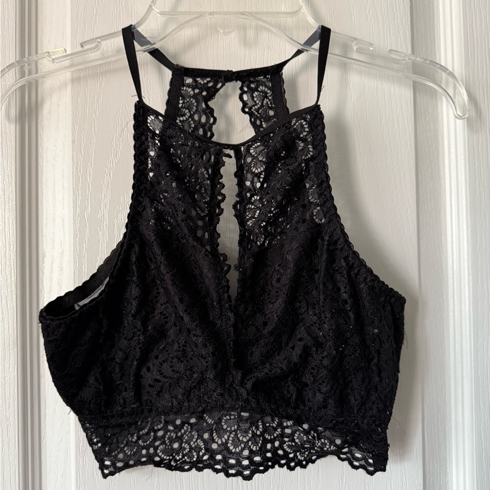 Black Fuchsia Lace Halter Bralette Black Size L